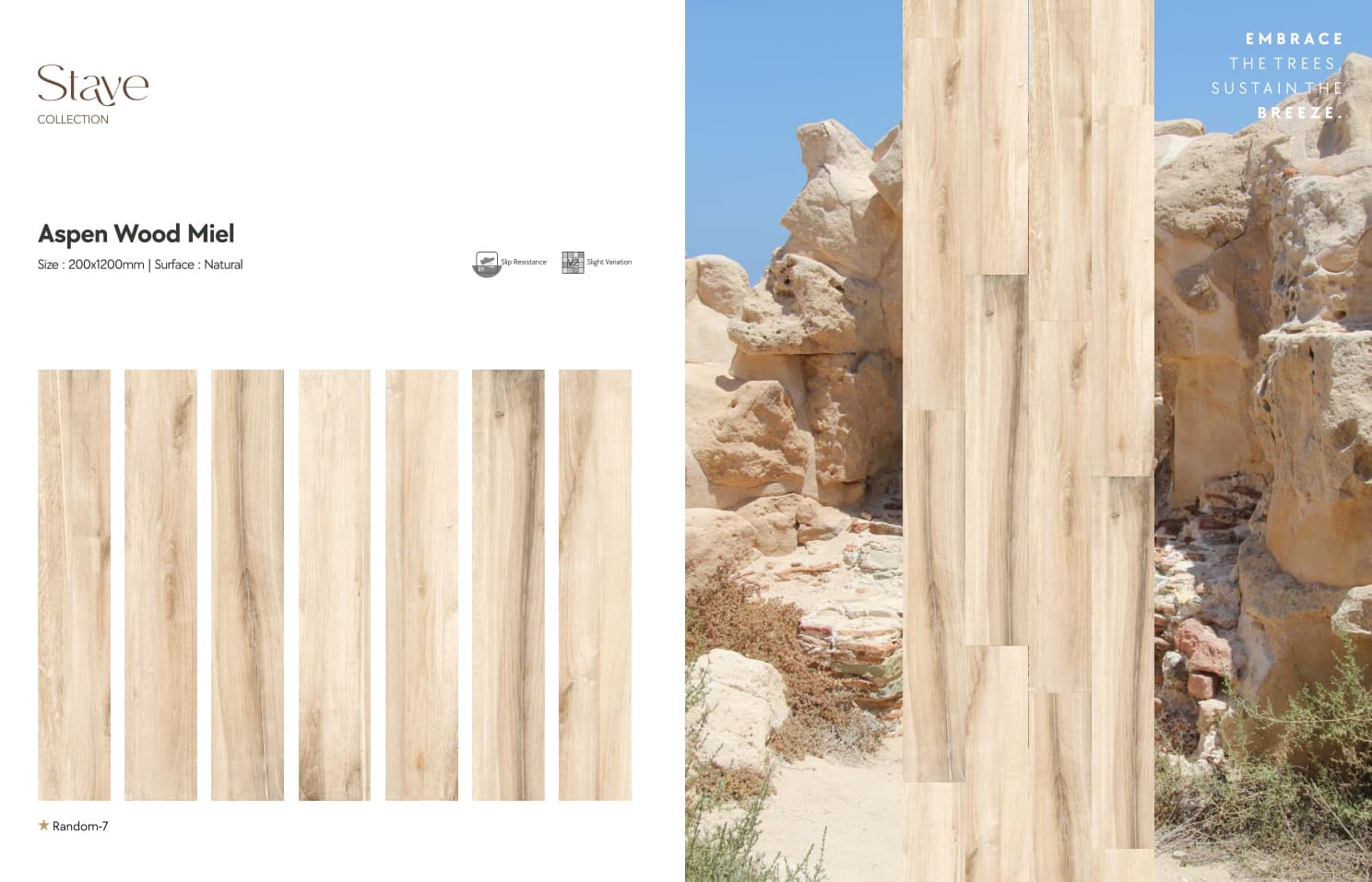 Stave Aspen Wood Miel 200x1200mm